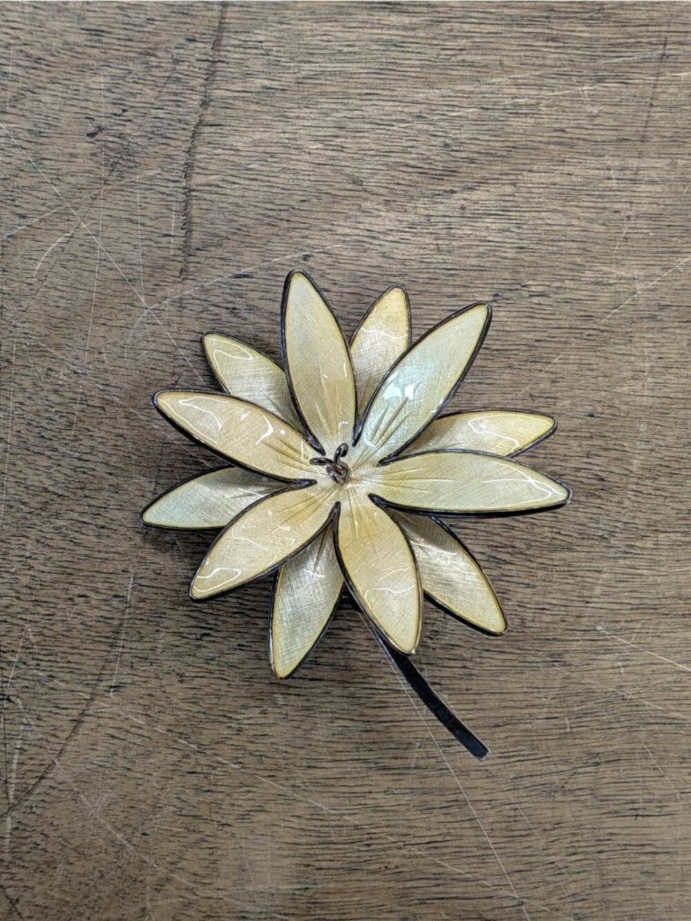 Vintage Bernard Meldahl Norway Sterling Silver & Enamel Yellow Flower Brooch Pin